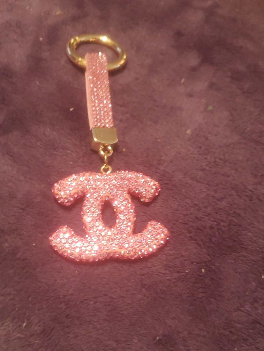Pink Crystal Double-C Logo Keychain Charm - Unbranded